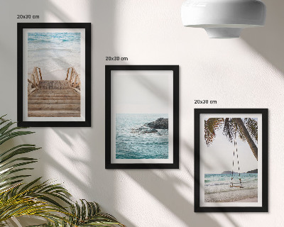 Fotowand Treppe zum Strand, Meerblick und Palmenschaukel