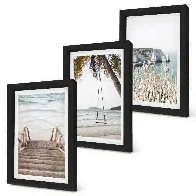 Bilderwand mit Motiv Strand, Holztreppe und Schaukel am Meer