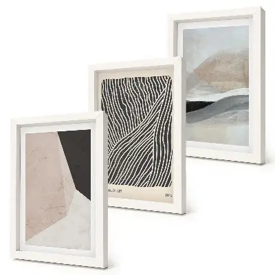 Bilderwand mit abstrakten Mustern in Beige- und Grautönen