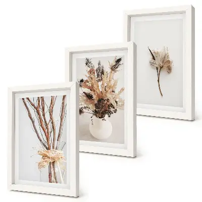 Blumen und Zweige im minimalistischen Naturstil Bilderset mit Rahmen