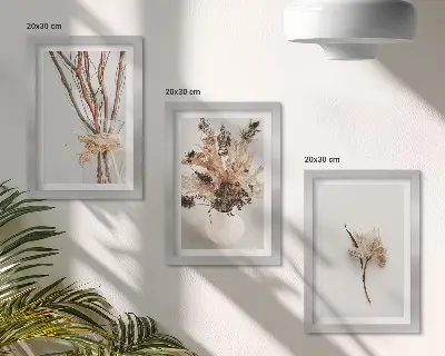 Blumen und Zweige im minimalistischen Naturstil Bilderset mit Rahmen