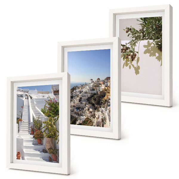 Bilderwand Weiße Treppe in Santorini mit Blick auf die Stadt
