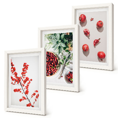 Bilderset mit rahmen Rote Früchte und Pflanzen im minimalistischen Stil