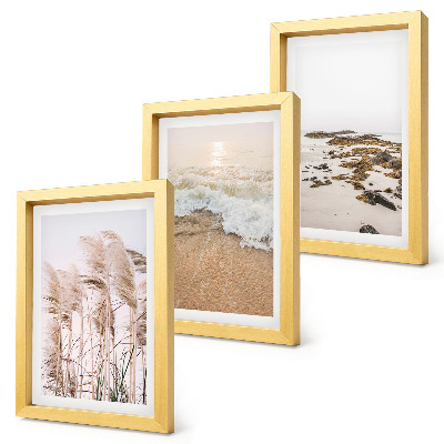 Bilderset mit rahmen Strandgras, Wellen und Kieselsteine ​​am Meer – Boho-Stil
