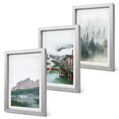 Fotowand Berge, See, Hütte und Nebel im Wald