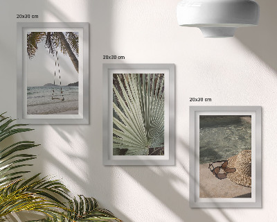 Bilderset mit rahmen Strandurlaub mit Palmenschaukel