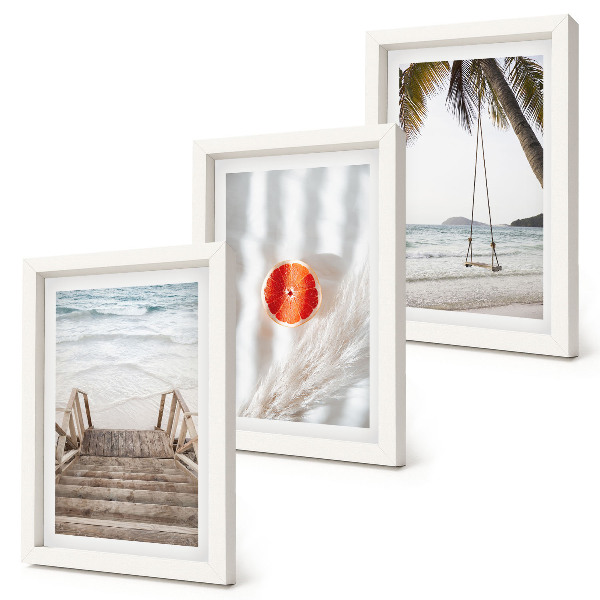 Bilderset mit rahmen Strand mit Holztreppe, Urlaubsstimmung
