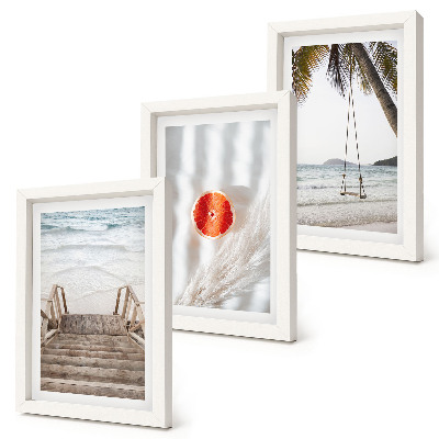 Bilderset mit rahmen Strand mit Holztreppe, Urlaubsstimmung