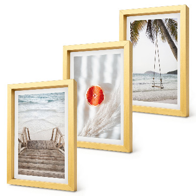 Bilderset mit rahmen Strand mit Holztreppe, Urlaubsstimmung