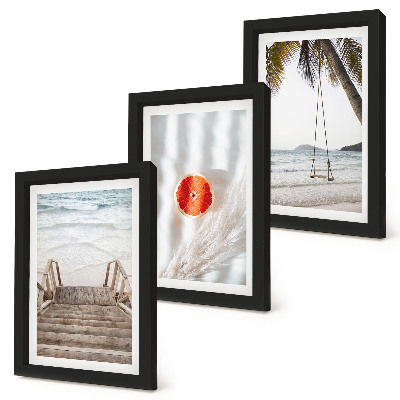 Bilderset mit rahmen Strand mit Holztreppe, Urlaubsstimmung