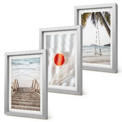 Bilderset mit rahmen Strand mit Holztreppe, Urlaubsstimmung