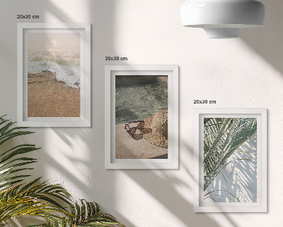 Bilderwand Wasserstrandhut und Sonnenbrille Blätter