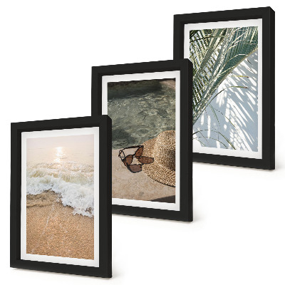Bilderwand Wasserstrandhut und Sonnenbrille Blätter