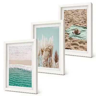 Fotowand mit Motiv von Strandwellen, Gras, Hut und Sand zur Entspannung in der Natur