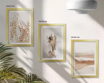Bilderwand mit Pflanzenmotiven im abstrakten und rustikalen Boho-Stil