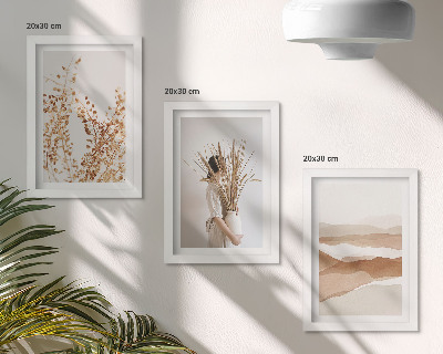 Bilderwand Pflanzenmotive im abstrakten, rustikalen Boho-Stil