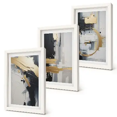 Bilderwand mit abstrakten Gemäldekompositionen in Schwarzweiß
