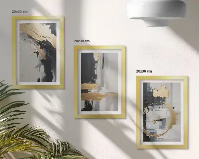 Bilderwand mit abstrakten Gemäldekompositionen in Schwarzweiß
