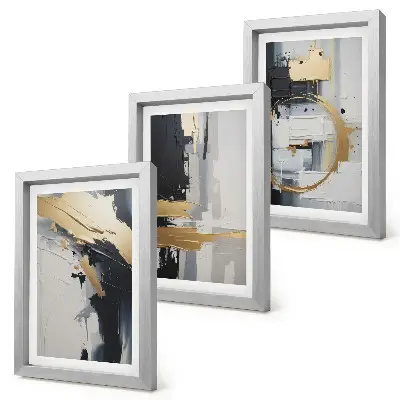 Bilderwand mit abstrakten Gemäldekompositionen in Schwarzweiß