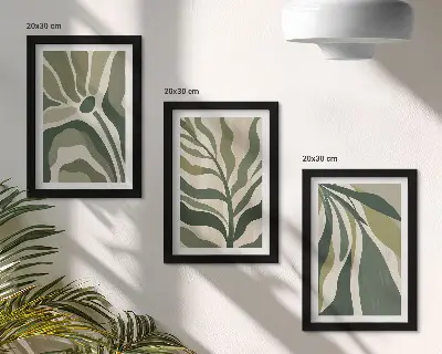 Fotowand mit gemalten Blattillustrationen in Grüntönen