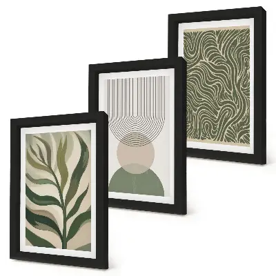 Bilderwand mit abstrakten Blättern und geometrischen Formen