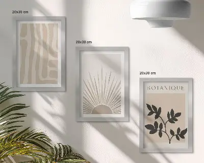 Fotowand mit abstrakten Mustern und floralen Akzenten in neutralen Farben