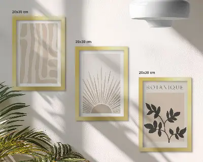 Fotowand mit abstrakten Mustern und floralen Akzenten in neutralen Farben