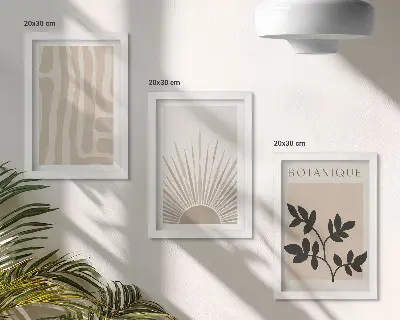 Fotowand mit abstrakten Mustern und floralen Akzenten in neutralen Farben
