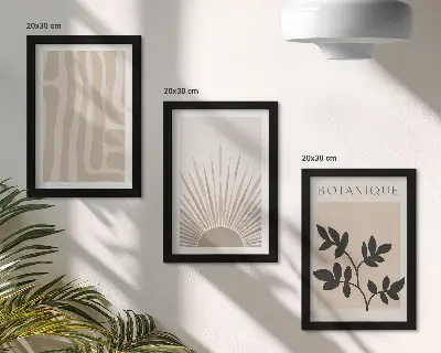 Fotowand mit abstrakten Mustern und floralen Akzenten in neutralen Farben