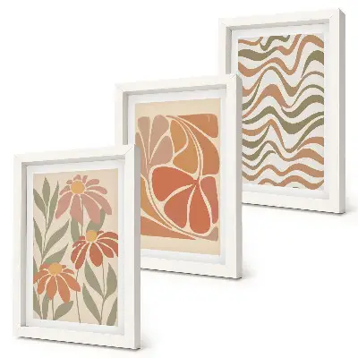 Bilderset mit Rahmen mit Motiven aus Pastellblumen und abstrakten Mustern
