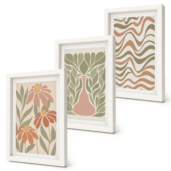 Fotowand Pastellfarbene Blumenillustrationen, wellenförmige Abstraktion