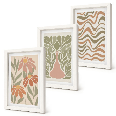 Fotowand Pastellfarbene Blumenillustrationen, wellenförmige Abstraktion