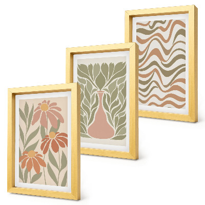 Fotowand Pastellfarbene Blumenillustrationen, wellenförmige Abstraktion