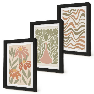 Fotowand Pastellfarbene Blumenillustrationen, wellenförmige Abstraktion