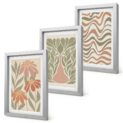 Fotowand Pastellfarbene Blumenillustrationen, wellenförmige Abstraktion