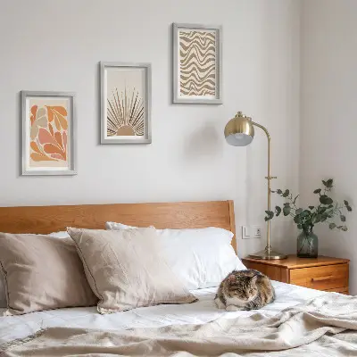 Bilderset mit Rahmen Sonne Boho Pastell mit abstrakten Formen