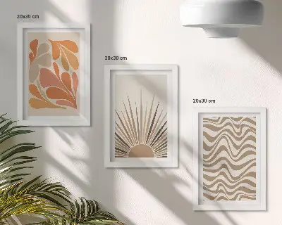 Bilderset mit Rahmen Sonne Boho Pastell mit abstrakten Formen