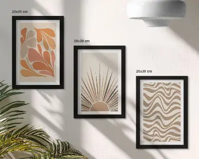 Bilderset mit Rahmen Sonne Boho Pastell mit abstrakten Formen