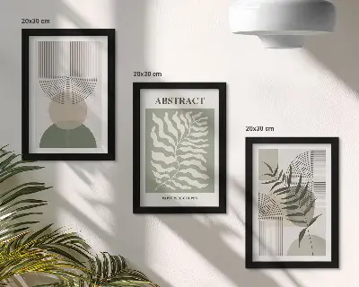 Bilderwand mit botanischen Abstraktionen im rustikalen Boho-Stil