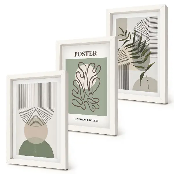 Poster-Set mit geometrischen, abstrakten botanischen Mustern mit Rahmen