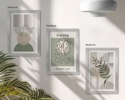 Poster-Set mit geometrischen, abstrakten botanischen Mustern mit Rahmen