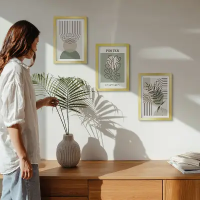 Poster-Set mit geometrischen, abstrakten botanischen Mustern mit Rahmen