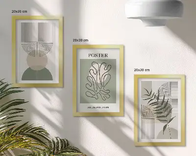 Poster-Set mit geometrischen, abstrakten botanischen Mustern mit Rahmen