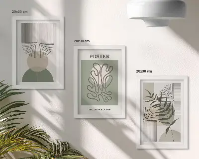 Poster-Set mit geometrischen, abstrakten botanischen Mustern mit Rahmen