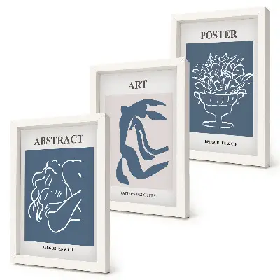 Bilderset mit Rahmen abstrakte Muster im Stil von Matisse mit Figuren und Blumen