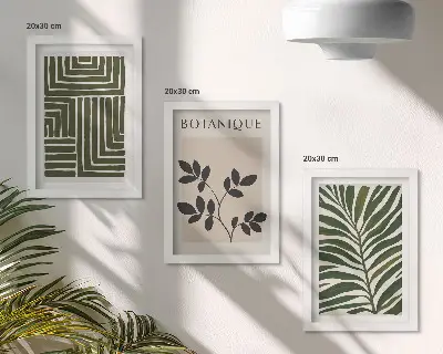 Fotowand mit botanischen Kompositionen im Boho-Minimalismus-Stil