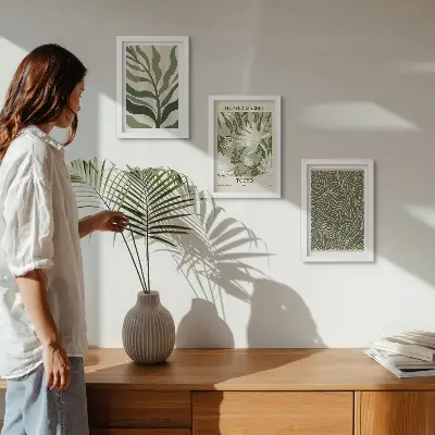 Fotowand mit Pflanzenmuster in botanischem Boho-Stil