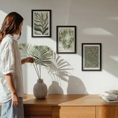 Fotowand mit Pflanzenmuster in botanischem Boho-Stil