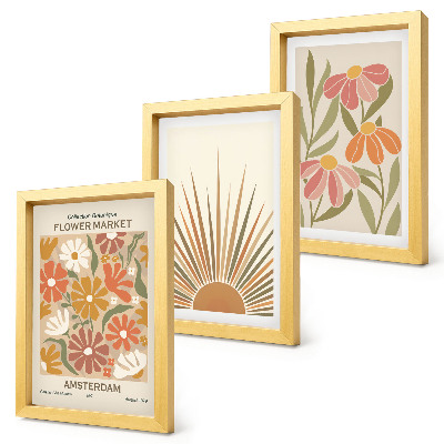 Bilderset mit rahmen Blumen in Pastellfarben im Sonnenlicht