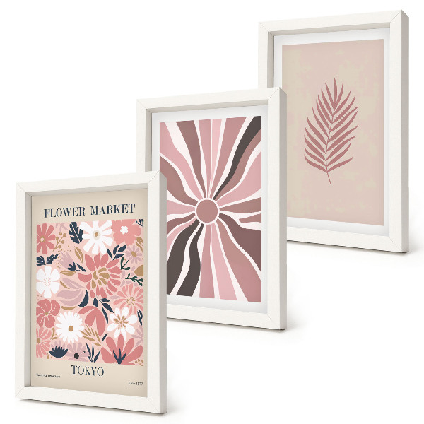 Bilderset mit rahmen Blumenmuster mit Blättern und geometrischen Formen